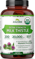 Zazzee Extracto de Cardo Mariano Orgánico USDA 50:1, 80% Flavonoides de Silymarina, 200 Cápsulas Veganas, Soporte Hepático y Detox, Hecho en EE. UU. - imagen 1