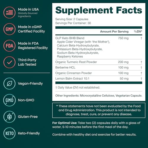 Suplemento GLP-1 para el Apetito y Salud Metabólica con BHB, Vinagre de Manzana, Berberina HCL, Cúrcuma y Canela - Apoya Energía, Digestión y Balance - imagen 5