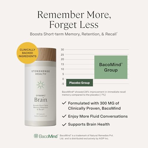 Stonehenge Health Dynamic Brain – Fórmula Nootrópica BacoMind® con Bacopa – Memoria, Recuerdo y Retención, Fosfatidilserina, Huperzina A, DHA y - imagen 3