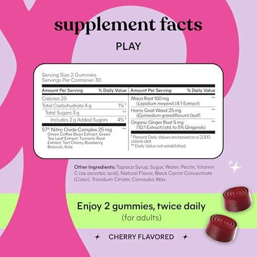 Lemme Play Gummy Intimidad Diaria para Mujeres y Hombres con Complejo S7 de Óxido Nítrico, Maca y Hierba de Cabra - Sabor Cereza (60 piezas) - imagen 5