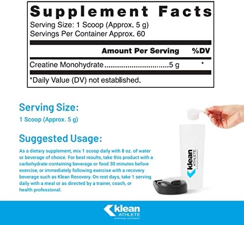 Klean Athlete Klean Creatine - Apoya la Fuerza Muscular, Rendimiento y Recuperación - Certificado NSF para Deporte - 11.1 Onzas - Sin Sabor - imagen 2
