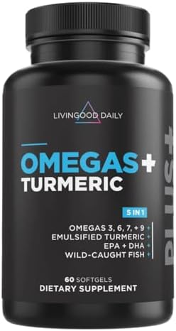 Suplemento Livingood Daily Omega 3 6 9 con Cúrcuma y Curcumina, 60 Cápsulas Blandas - Aceite de Pescado Omega 3 para Hombres y Mujeres - Salud - imagen 1