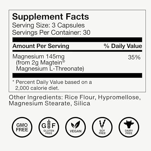 Momentous Magtein Magnesio L-Treonato - Suplemento para el Cerebro y Descanso - Mejora la Función Cognitiva y Calidad del Sueño - 145 mg - 30 - imagen 8