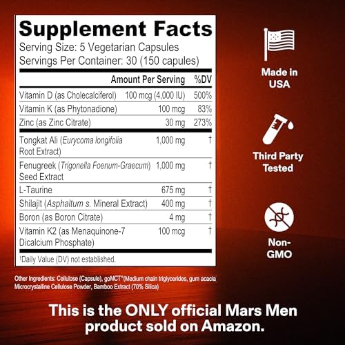 MARS MEN Aumentador de Testosterona Natural para Hombres - Suplemento Premium con Tongkat Ali, Fenogreco, Shilajit y Boro - Apoyo Masculino - Libido, - imagen 3
