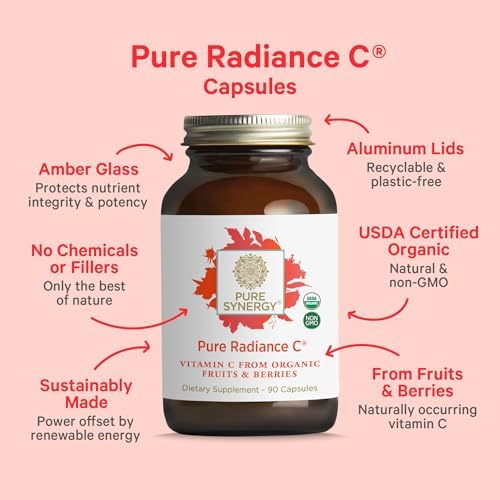 PURE SYNERGY Pure Radiance C | Cápsulas Orgánicas de Vitamina C | Suplemento Natural, No Transgénico con Camu Camu | Apoyo Inmunológico y de Colágeno - imagen 3