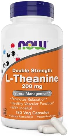 NOW Foods L-Theanine Doble Fuerza 200 mg por Cápsula - 180 Cápsulas Veganas - Enriquecido con 100 mg de Inositol - Suplemento Vegetariano y No - imagen 1