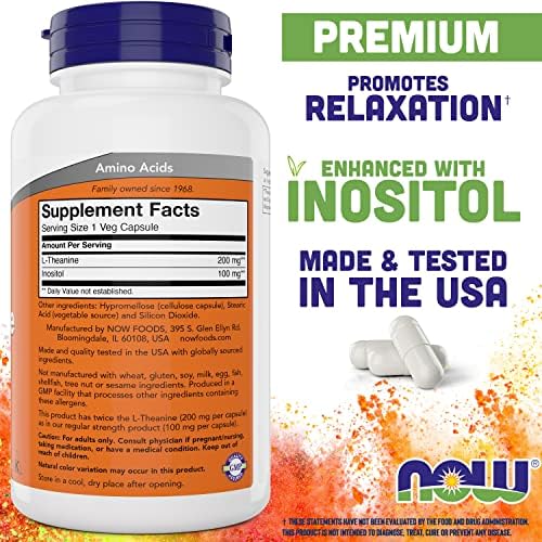 NOW Foods L-Theanine Doble Fuerza 200 mg por Cápsula - 180 Cápsulas Veganas - Enriquecido con 100 mg de Inositol - Suplemento Vegetariano y No - imagen 2