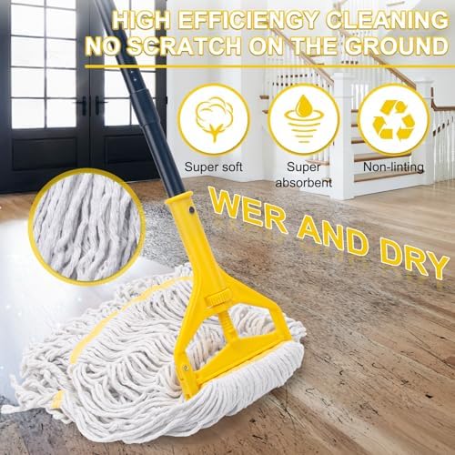 Mopa Comercial con 3 Cabezas de Repuesto Extra Grandes, Mango de 59 para Limpieza de Pisos, Mopa de Algodón Húmedo para Casa, Cocina, Oficina, - imagen 4