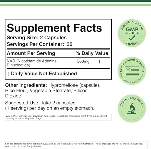 Suplementos Double Wood NAD+ Antienvejecimiento y Regeneración Celular | 500mg de NAD Plus 95% Puro por Porción, Suministro para 30 Días | Similar a - imagen 2