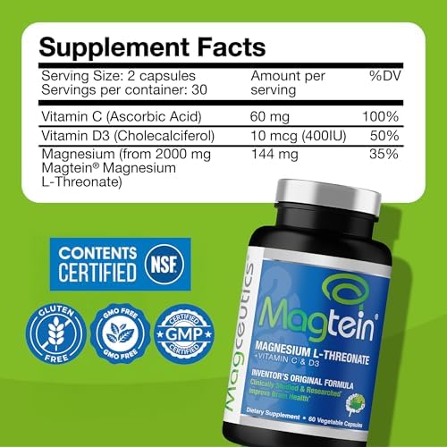 Magtein - Suplemento de Magnesio L-Treonato, Fórmula para Memoria, Concentración, Sueño y Salud Cerebral, 60 Cápsulas Veganas - imagen 8