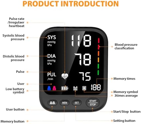 Monitor de Presión Arterial Automático para Brazo Superior con Pantalla Grande Retroiluminada de 4.5 Pulgadas y Manguito Ajustable de 9 a 17 Pulgadas - imagen 2