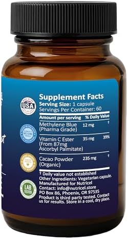 Cápsulas de Methylene Blue Nutricel - Suplemento de Grado Farmacéutico - Hecho en EE.UU. - 12mg (Grado USP) con Vitamina C Ester para Mejor Absorción - imagen 3