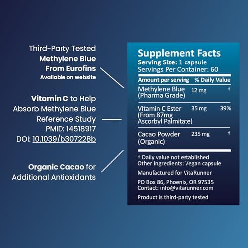 Cápsulas de Methylene Blue Nutricel - Suplemento de Grado Farmacéutico - Hecho en EE.UU. - 12mg (Grado USP) con Vitamina C Ester para Mejor Absorción - imagen 8