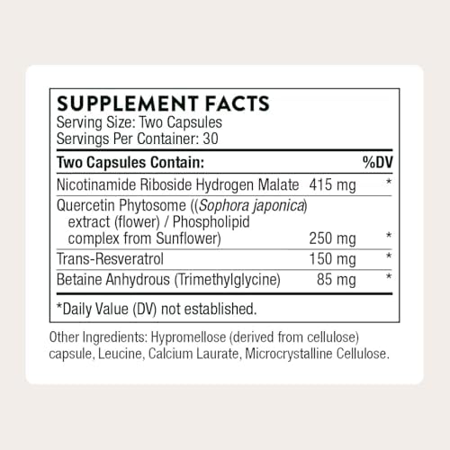 THORNE - ResveraCel - Ribósido de Nicotinamida con Quercetina y Resveratrol - Apoya el Envejecimiento Saludable y la Energía Celular - 60 Cápsulas - imagen 2