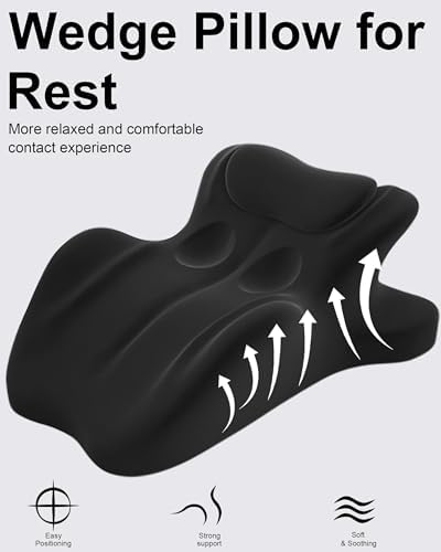 Cojín Wedge Ergonómico de Espuma con Memoria HOMEPAC, Soporte Angulado de 27° para Cuello y Cintura, Multi-Posición - Negro (Tamaño Plus 25.5 * 21.5 - imagen 5