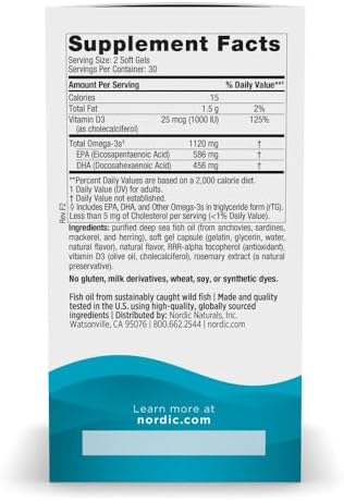 Nordic Naturals Omega Mini D3 Ultimate, Sabor Limón - 60 Geles Blandos - 1120 mg Omega-3 + 1000 UI Vitamina D3 - EPA & DHA - Salud Cerebral y - imagen 2