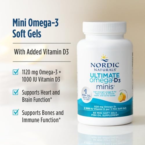 Nordic Naturals Omega Mini D3 Ultimate, Sabor Limón - 60 Geles Blandos - 1120 mg Omega-3 + 1000 UI Vitamina D3 - EPA & DHA - Salud Cerebral y - imagen 3