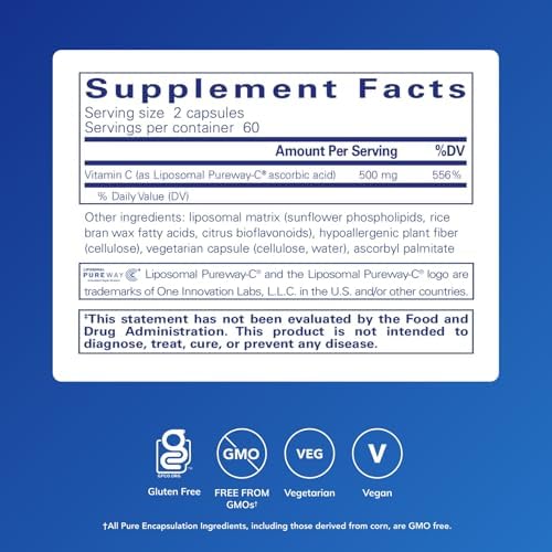 Vitaminas Liposomales C de Pure Encapsulations - Suplemento para el Sistema Inmunológico - Antioxidante - 120 Cápsulas Sin Gluten y No OGM - imagen 2