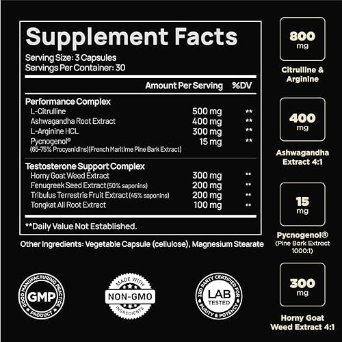 Suplemento de Testosterona Total T para Hombres 2015mg - 8X Fuerza con Ashwagandha, Tongkat Ali, Pycnogenol y Tribulus, Aumenta Libido y Masa Muscular - imagen 2