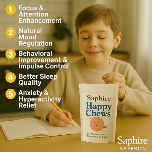 Gomitas SAPHIRE HAPPY CHEWS de Azafrán para Niños | Apoya el Ánimo, la Calma y la Concentración | Extracto de Azafrán, Pasiflora, Hierba de San Juan - imagen 3