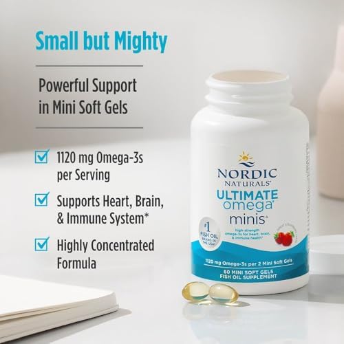 Nordic Naturals Ultimate Omega Minis, Sabor Fresa - 60 Geles Blandos - 1120 mg Omega-3 - Suplemento de Aceite de Pescado - EPA & DHA - Salud Cerebral - imagen 3