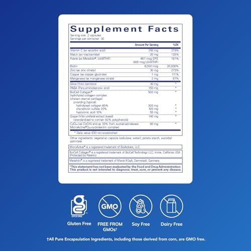 Suplemento Avanzado de Belleza Pure Encapsulations para Cabello/Piel/Uñas - Biotina y Colágeno para Cabello Saludable, Uñas Fuertes y Piel Joven - 60 - imagen 2