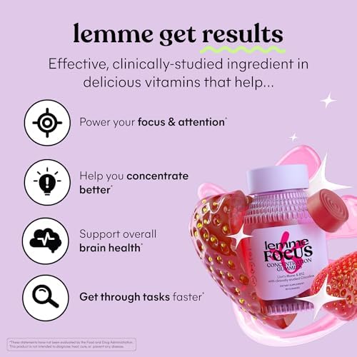 Gomitas Lemme Focus para Concentración y Salud Cerebral con Cognizin Citicolina, Hongo Melena de León y Vitamina B12 - Sin Gluten, Sin Cafeína, Fresa - imagen 2