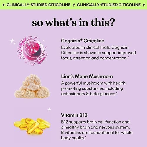 Gomitas Lemme Focus para Concentración y Salud Cerebral con Cognizin Citicolina, Hongo Melena de León y Vitamina B12 - Sin Gluten, Sin Cafeína, Fresa - imagen 3
