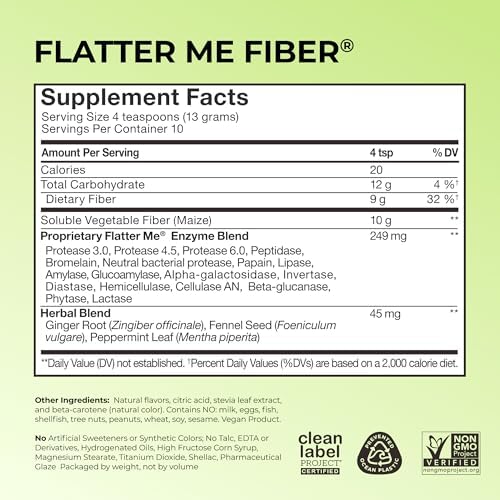Flatter Me Fiber GLP-1 Booster – Suplemento de Fibra para Hombres y Mujeres, Prebióticos y Enzimas para Control de Peso, Reduce la Inflamación, Salud - imagen 3