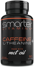 Píldoras de Cafeína SmarterVitamins 200mg - Aceite MCT de 100% Coco + 100mg L-Theanina, Energía y Concentración, Cápsulas de Liberación Prolongada, - imagen 1