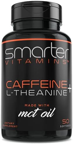 Píldoras de Cafeína SmarterVitamins 200mg - Aceite MCT de 100% Coco + 100mg L-Theanina, Energía y Concentración, Cápsulas de Liberación Prolongada, - imagen 1