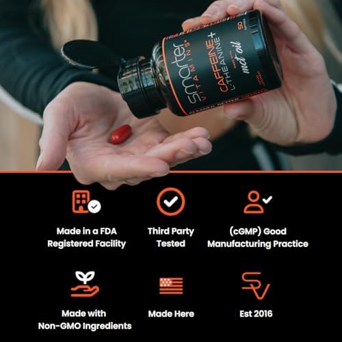 Píldoras de Cafeína SmarterVitamins 200mg - Aceite MCT de 100% Coco + 100mg L-Theanina, Energía y Concentración, Cápsulas de Liberación Prolongada, - imagen 4