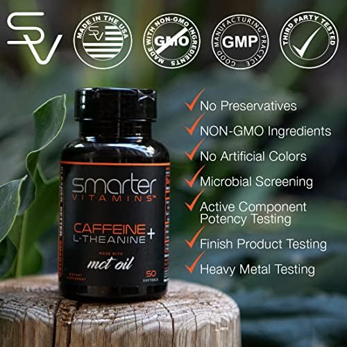 Píldoras de Cafeína SmarterVitamins 200mg - Aceite MCT de 100% Coco + 100mg L-Theanina, Energía y Concentración, Cápsulas de Liberación Prolongada, - imagen 7