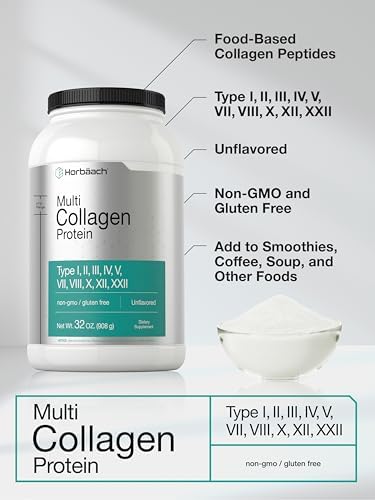 Proteína en Polvo de Colágeno Múltiple Horbaach 32 oz | Tipos I, II, III, IV, V, VII, VIII, X, XII y XXII | Péptidos de Colágeno Alimentados con - imagen 4