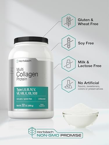 Proteína en Polvo de Colágeno Múltiple Horbaach 32 oz | Tipos I, II, III, IV, V, VII, VIII, X, XII y XXII | Péptidos de Colágeno Alimentados con - imagen 5