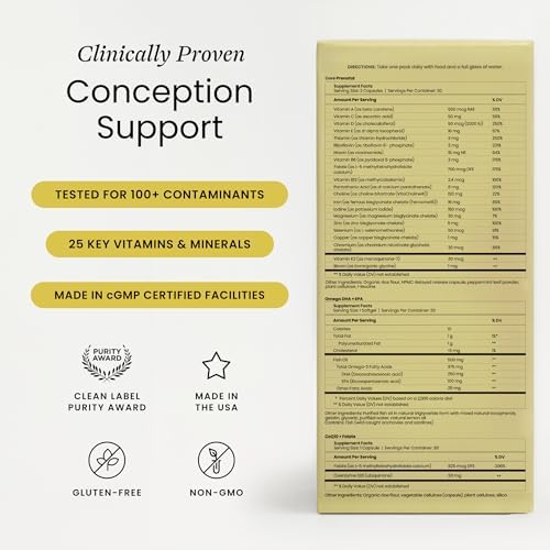 Perelel Paquete de Soporte para la Concepción, Multivitamínico Prenatal con DHA Omega 3, COQ10 y Folato, Apoya la Fertilidad Femenina, Libre de Soja - imagen 2