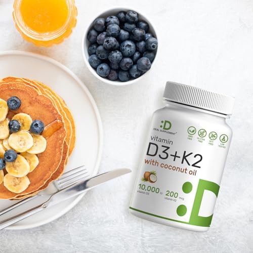 Suplemento DEAL Vitamina D3 10,000 IU + K2 MK7 200mcg en Softgels, 250 Contenido | Complejo 2 en 1 con Aceite de Coco Virgen | Fácil de Tragar - imagen 7
