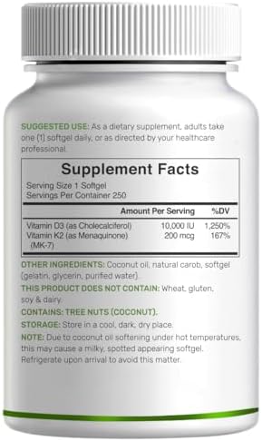 Suplemento DEAL Vitamina D3 10,000 IU + K2 MK7 200mcg en Softgels, 250 Contenido | Complejo 2 en 1 con Aceite de Coco Virgen | Fácil de Tragar - imagen 8