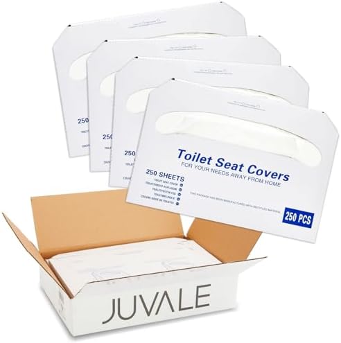 Cubiertas desechables para asiento de inodoro Juvale - 14 x 16 in, blancas, 1000 piezas, 4 paquetes de 250 - Protectores de papel para baño y viajes - imagen 1