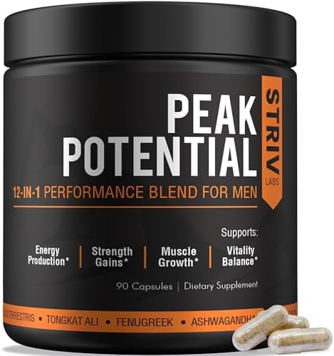 STRIVLABS Peak Potential 12 en 1 Soporte de Testosterona para Hombres – Fenogreco, Ashwagandha y Tongkat Ali – Fuerza Natural, Energía y Aumento - imagen 1