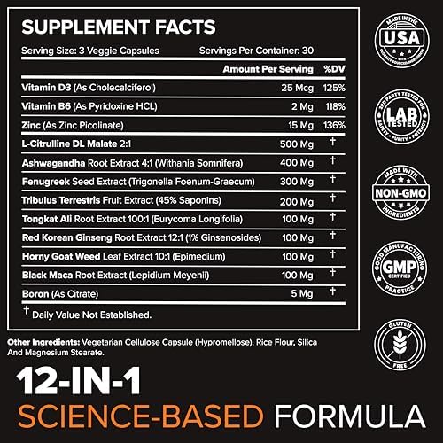 STRIVLABS Peak Potential 12 en 1 Soporte de Testosterona para Hombres – Fenogreco, Ashwagandha y Tongkat Ali – Fuerza Natural, Energía y Aumento - imagen 3