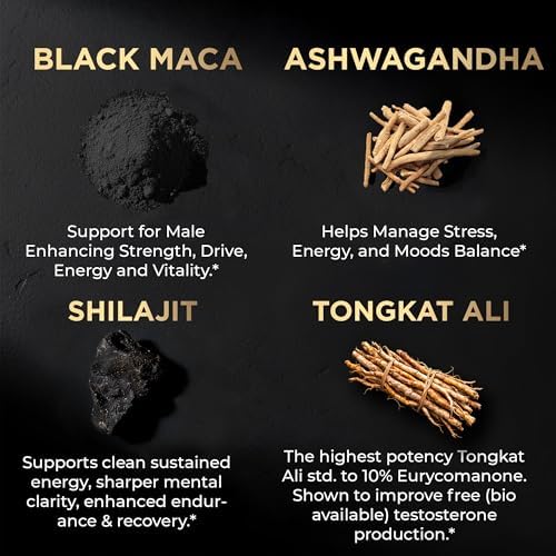 ULTRA MALE® Suplemento Premium para Aumentar Testosterona en Hombres con Shilajit 100:1, Maca Negra 40:1, Ashwagandha 25% y Tongkat Ali 10% - imagen 3