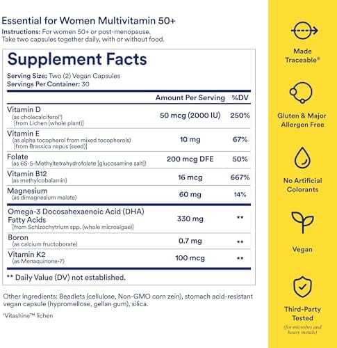 Multivitamínico Diario Ritual para Mujeres 50+ - Vitaminas y Minerales Esenciales para Menopausia, Energía, Corazón, Huesos y Cerebro - Vegano - - imagen 3