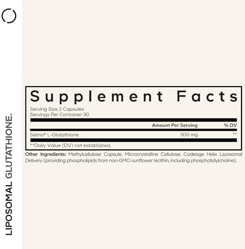 Suplemento de Glutatión Liposomal Codeage - Glutatión L-Glutamato Setria Puro, Entrega Liposomal - Cápsulas Veganas y No-OGM - 60 Cápsulas - imagen 2