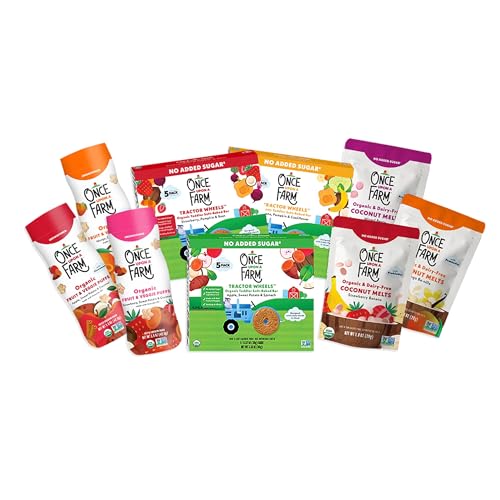Once Upon a Farm Muestra de Snacks Orgánicos para Bebés y Niños, Puffs, Melts de Coco, Ruedas de Tractor, Hechos con Frutas y Verduras Reales, Sin - imagen 1
