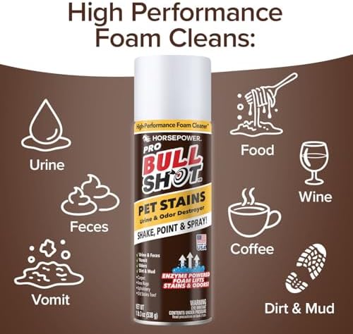 Bull Shot Pet Pro Removedor de Manchas, Visto en TV, Emulsificador de Orina y Olores, Espuma Profesional a Base de Enzimas para Orina, Heces, Vómito, - imagen 3