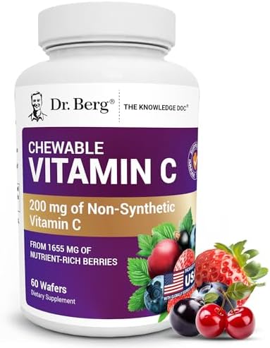 Complejo de Vitamina C Masticable Dr. Berg - Hecho con Berries Orgánicos y No Transgénicos - 60 Riquísimos Wafers - imagen 1