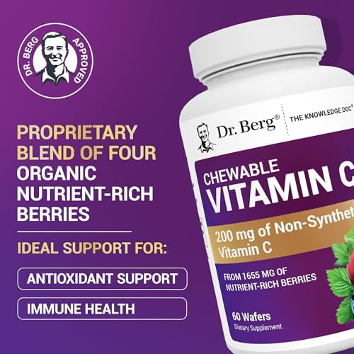 Complejo de Vitamina C Masticable Dr. Berg - Hecho con Berries Orgánicos y No Transgénicos - 60 Riquísimos Wafers - imagen 3