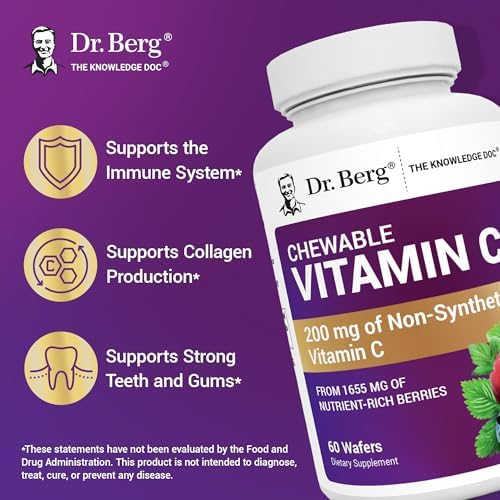 Complejo de Vitamina C Masticable Dr. Berg - Hecho con Berries Orgánicos y No Transgénicos - 60 Riquísimos Wafers - imagen 4