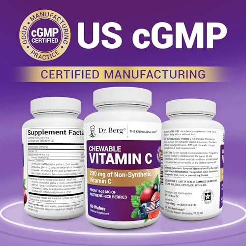 Complejo de Vitamina C Masticable Dr. Berg - Hecho con Berries Orgánicos y No Transgénicos - 60 Riquísimos Wafers - imagen 6